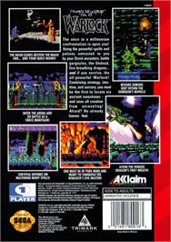 Box back cover for Warlock on the Sega Genesis.