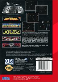 Box back cover for Williams Arcade's Greatest Hits on the Sega Genesis.
