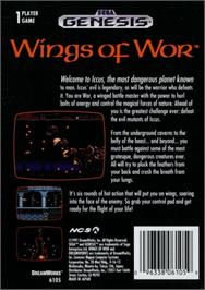 Box back cover for Wings of Wor on the Sega Genesis.