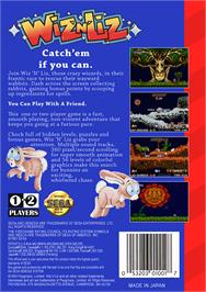 Box back cover for Wiz 'n' Liz: The Frantic Wabbit Wescue on the Sega Genesis.