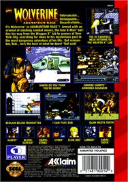 Box back cover for Wolverine: Adamantium Rage on the Sega Genesis.