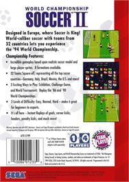 Box back cover for World Championship Soccer 2 on the Sega Genesis.