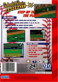 Box back cover for World Series Baseball '96 on the Sega Genesis.
