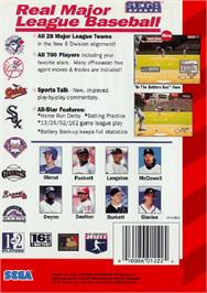 Box back cover for World Series Baseball on the Sega Genesis.