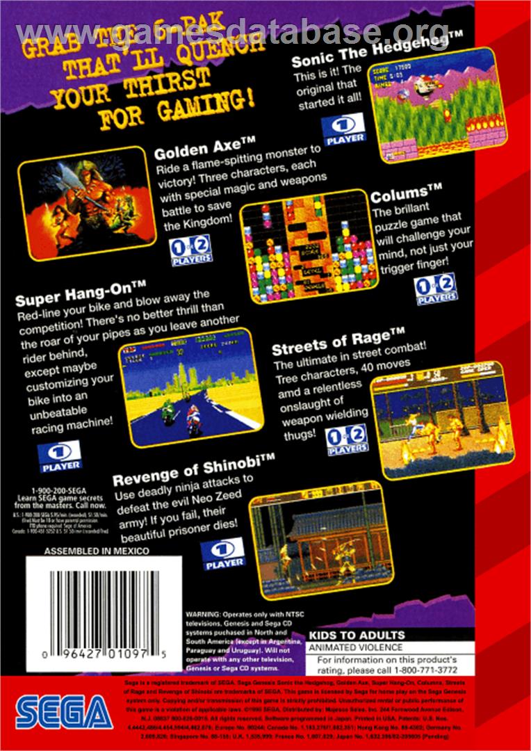 6-PAK - Sega Genesis - Artwork - Box Back