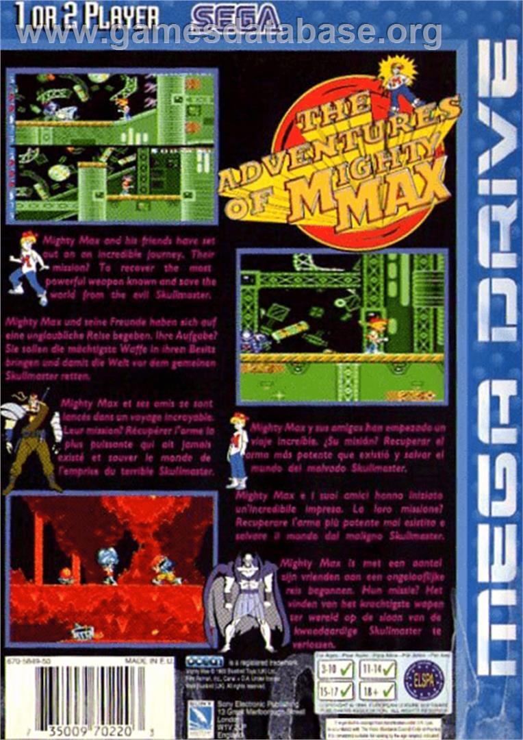 Adventures of Mighty Max, The - Sega Genesis - Artwork - Box Back
