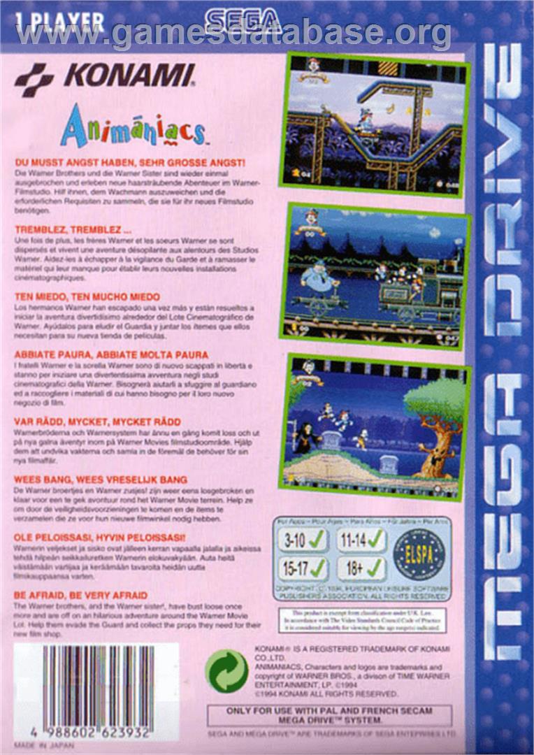 Animaniacs - Sega Genesis - Artwork - Box Back