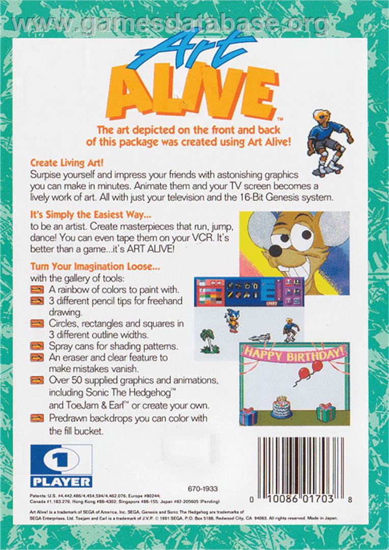 Art Alive - Sega Genesis - Artwork - Box Back
