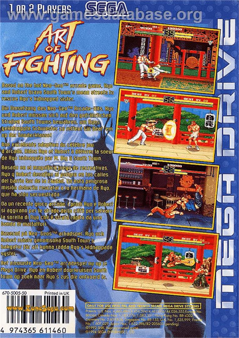 Art of Fighting / Ryuuko no Ken - Sega Genesis - Artwork - Box Back
