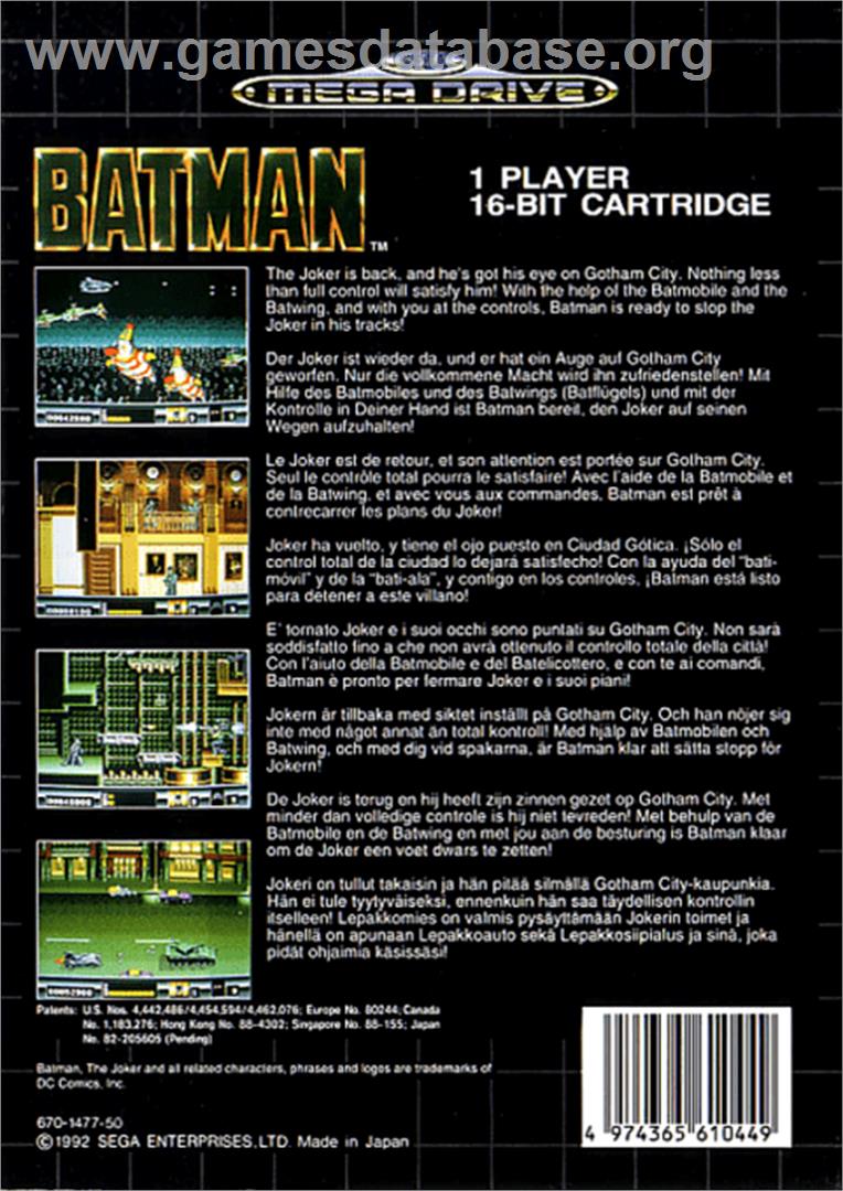 Batman: The Video Game - Sega Genesis - Artwork - Box Back
