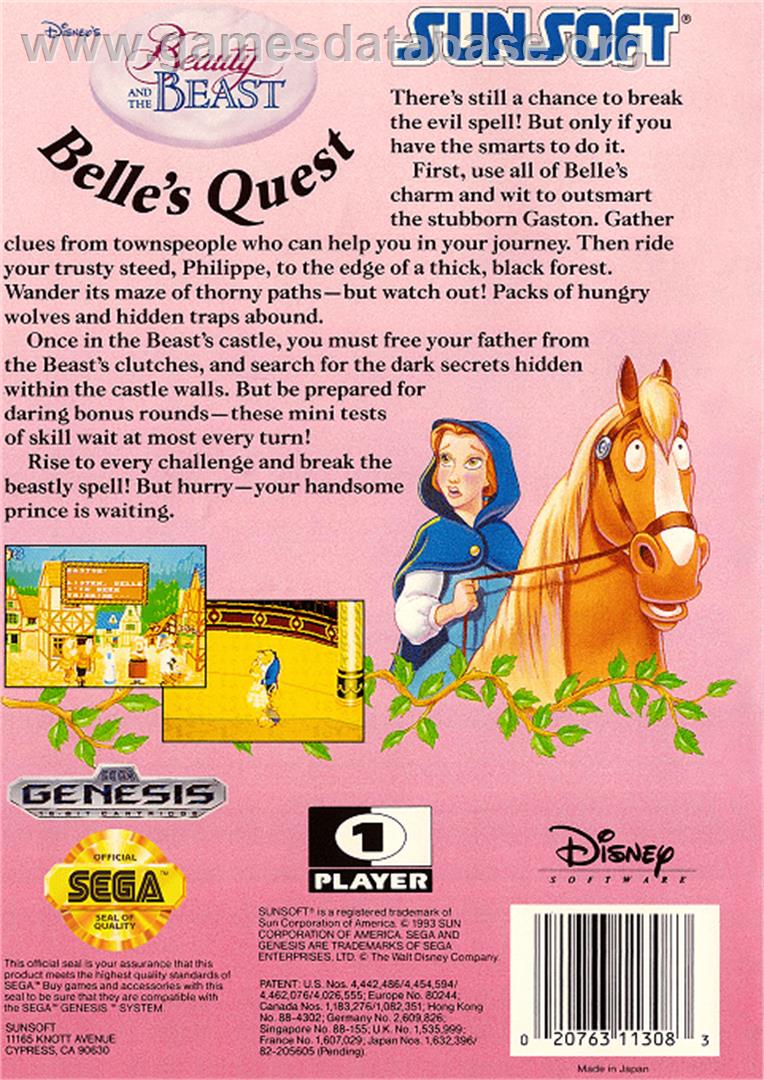 Beauty and the Beast: Belle's Quest - Sega Genesis - Artwork - Box Back