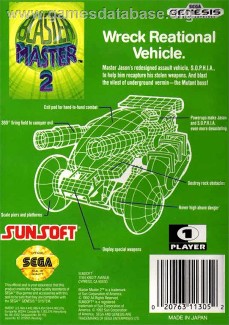Blaster Master 2 - Sega Genesis - Artwork - Box Back
