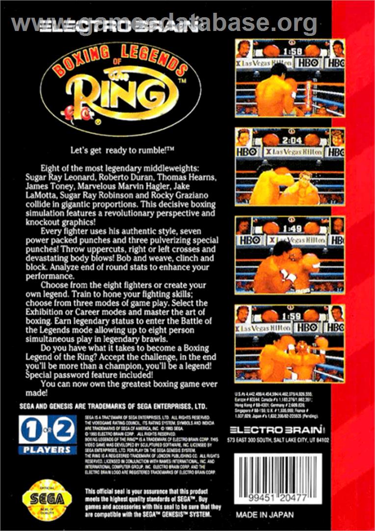 Boxing Legends of the Ring - Sega Genesis - Artwork - Box Back