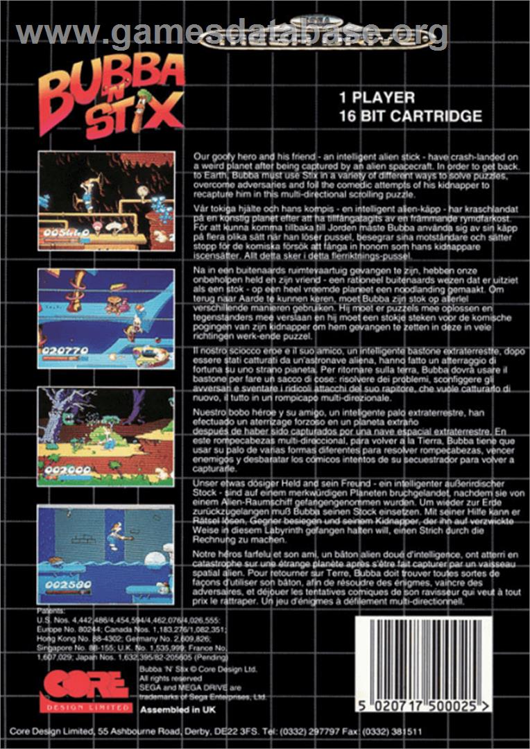 Bubba 'n' Stix - Sega Genesis - Artwork - Box Back