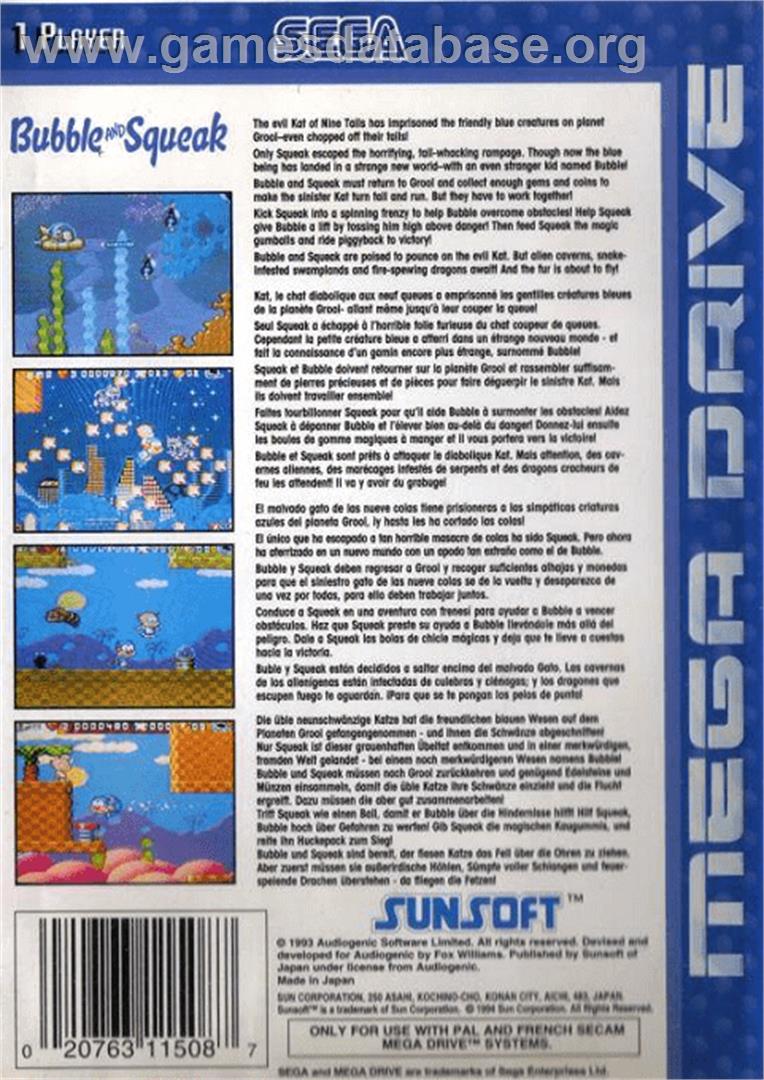 Bubble and Squeak - Sega Genesis - Artwork - Box Back