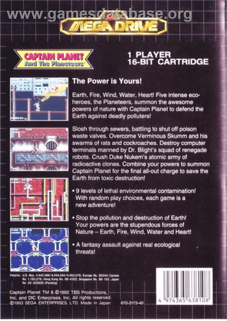 Captain Planet and the Planeteers - Sega Genesis - Artwork - Box Back