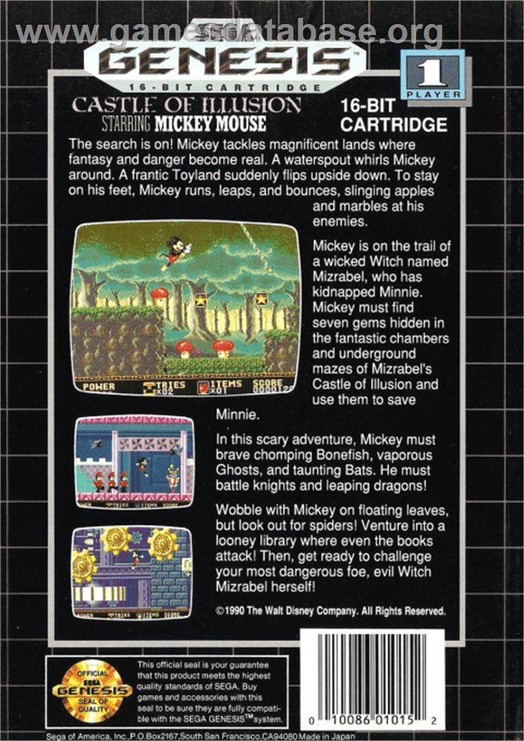 Castle of Illusion starring Mickey Mouse - Sega Genesis - Artwork - Box Back
