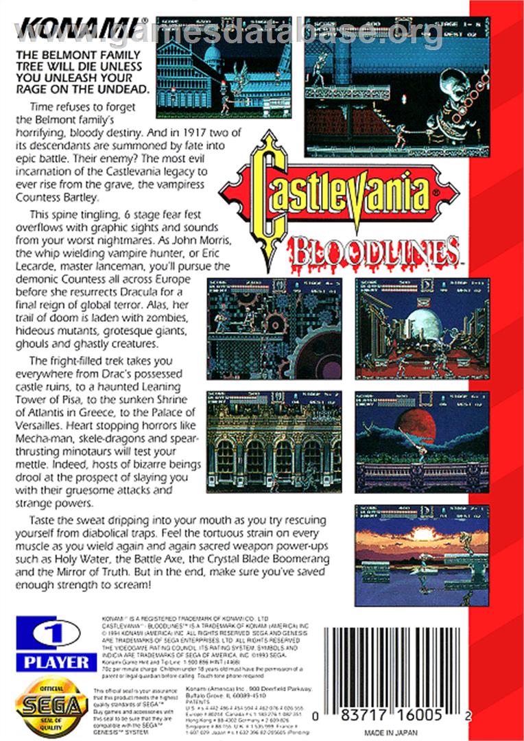 Castlevania Bloodlines - Sega Genesis - Artwork - Box Back