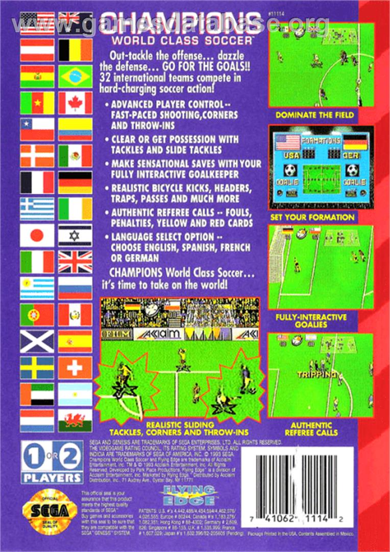 Champions World Class Soccer - Sega Genesis - Artwork - Box Back