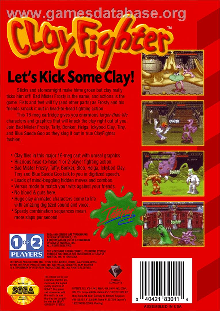 Clay Fighter - Sega Genesis - Artwork - Box Back