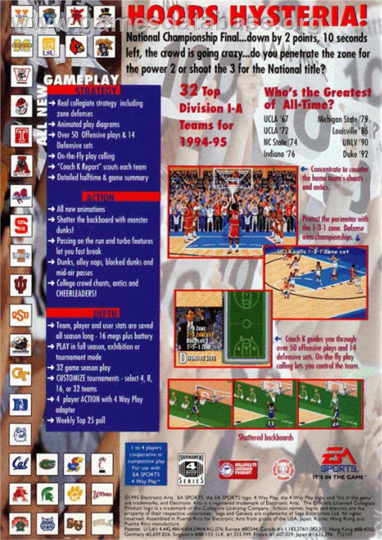Coach K College Basketball - Sega Genesis - Artwork - Box Back