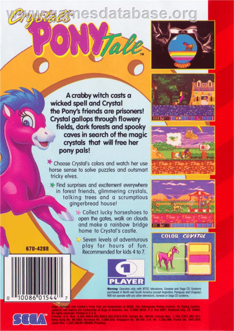Crystal's Pony Tale - Sega Genesis - Artwork - Box Back