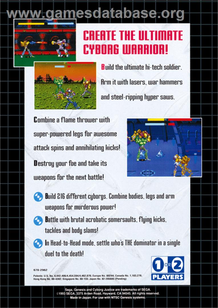 Cyborg Justice - Sega Genesis - Artwork - Box Back