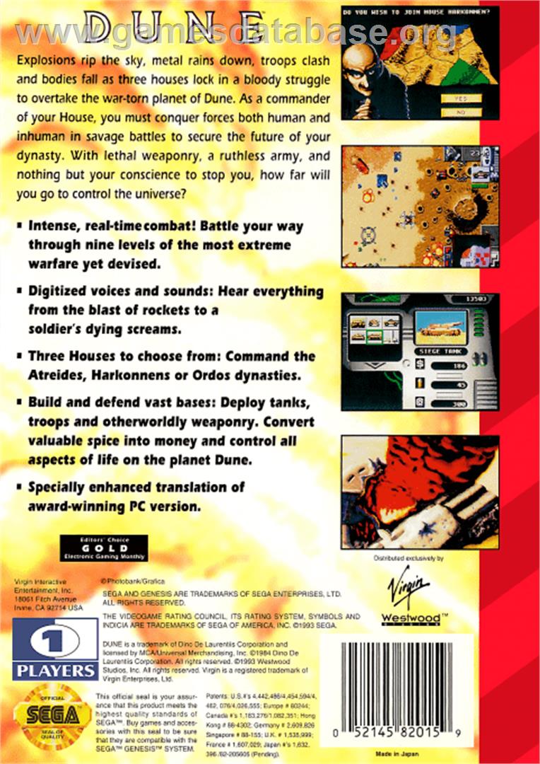 Dune - The Battle for Arrakis - Sega Genesis - Artwork - Box Back