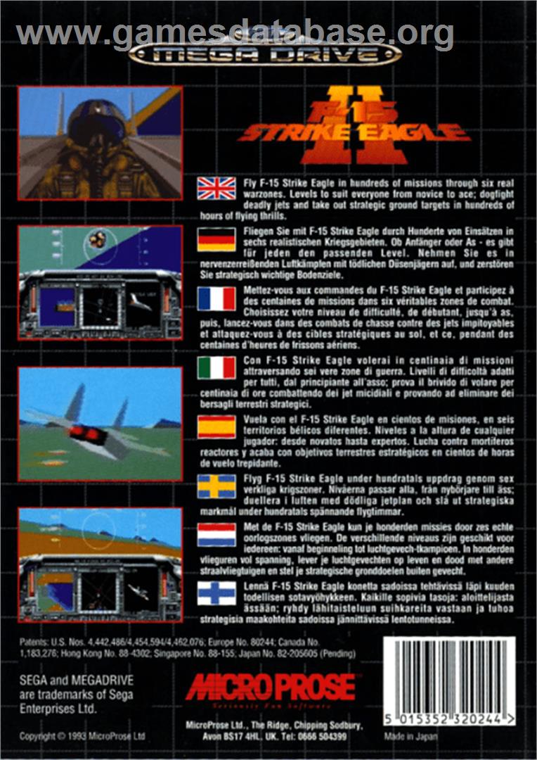 F-15 Strike Eagle II - Sega Genesis - Artwork - Box Back