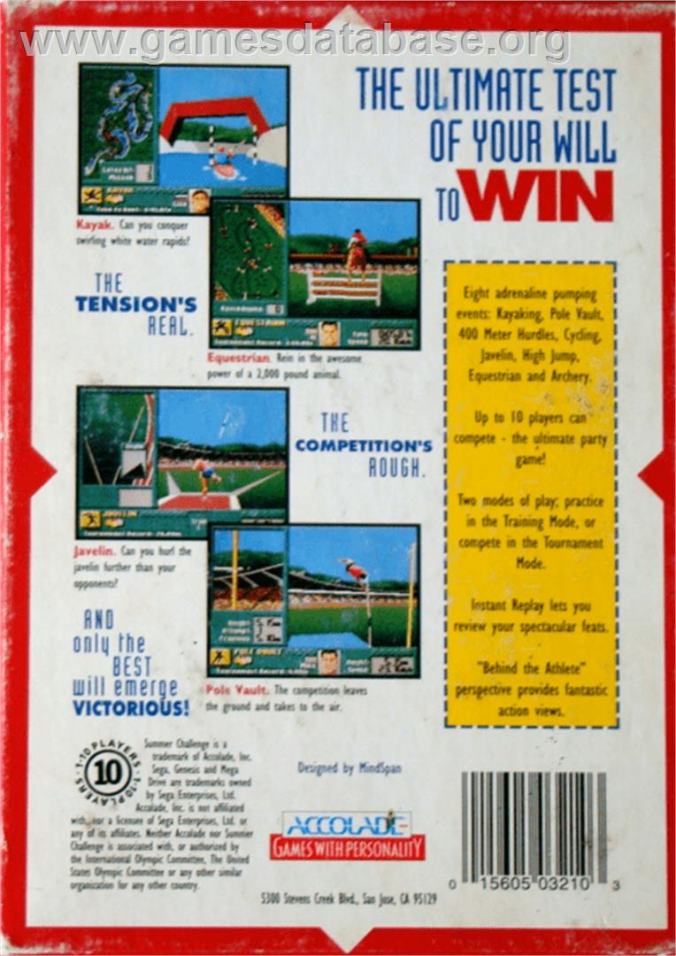 Games: Summer Challenge, The - Sega Genesis - Artwork - Box Back