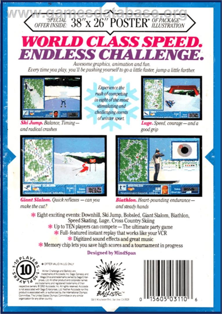 Games: Winter Challenge, The - Sega Genesis - Artwork - Box Back