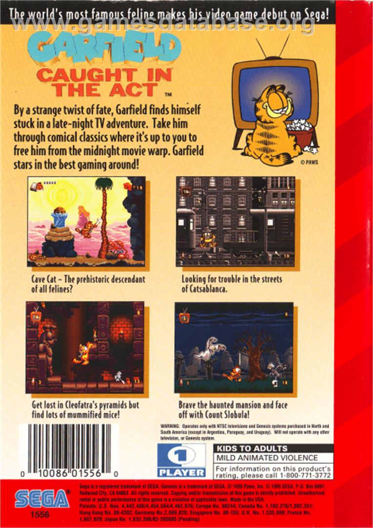 Garfield: Caught in the Act - Sega Genesis - Artwork - Box Back