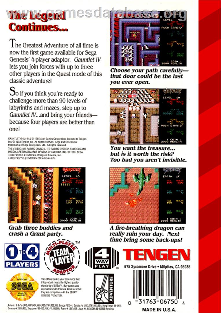 Gauntlet IV - Sega Genesis - Artwork - Box Back