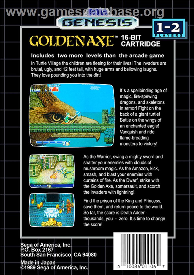 Golden Axe - Sega Genesis - Artwork - Box Back