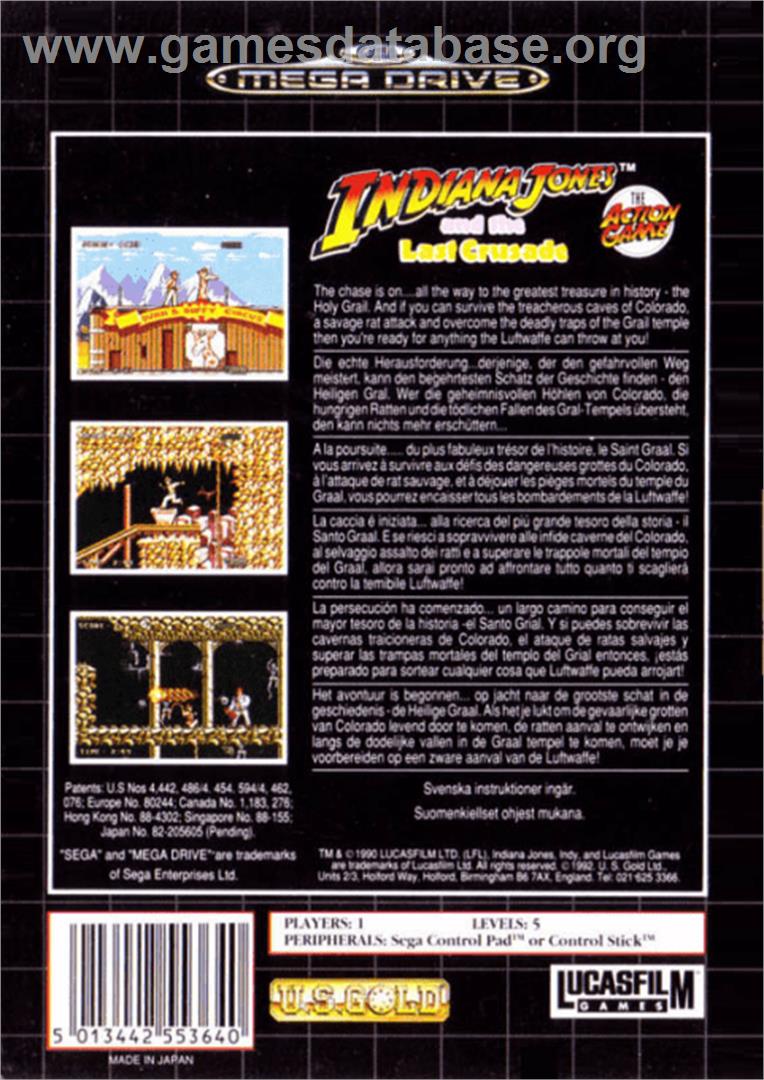 Indiana Jones and the Last Crusade: The Action Game - Sega Genesis - Artwork - Box Back