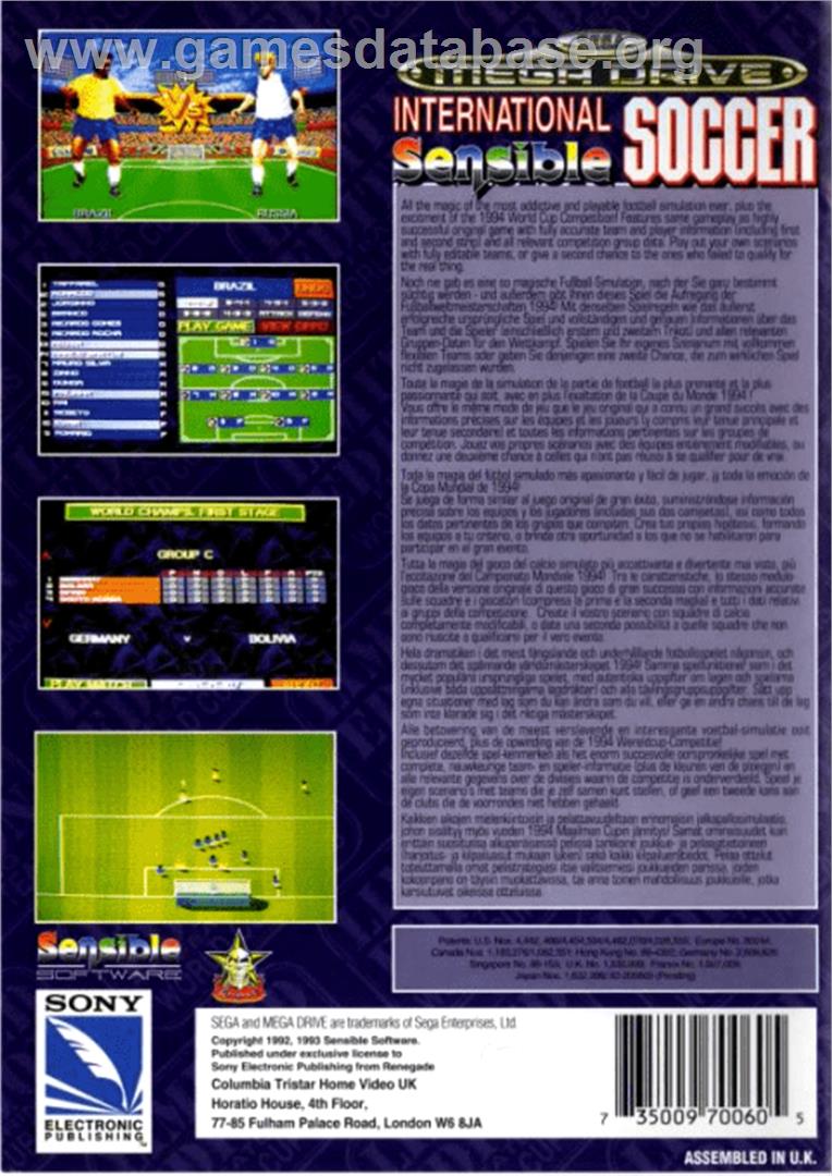 International Sensible Soccer - Sega Genesis - Artwork - Box Back