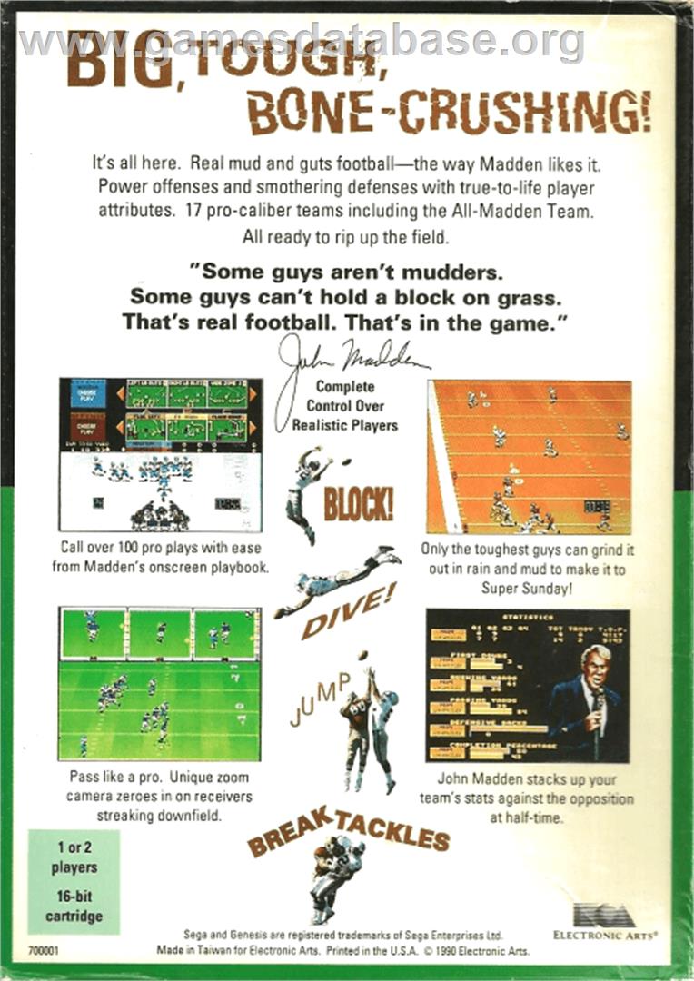 John Madden Football - Sega Genesis - Artwork - Box Back