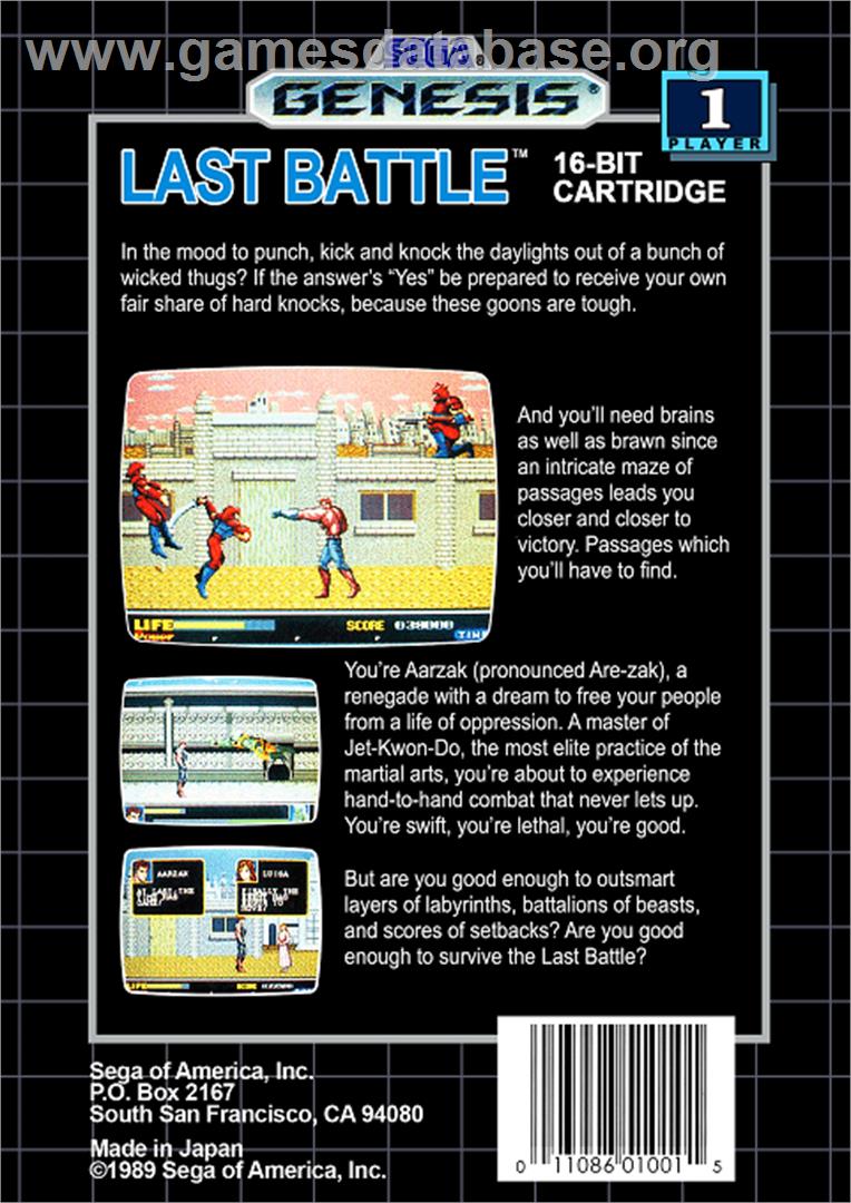Last Battle - Sega Genesis - Artwork - Box Back