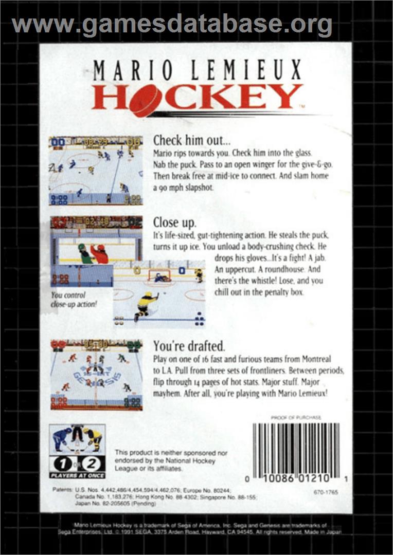 Mario Lemieux Hockey - Sega Genesis - Artwork - Box Back