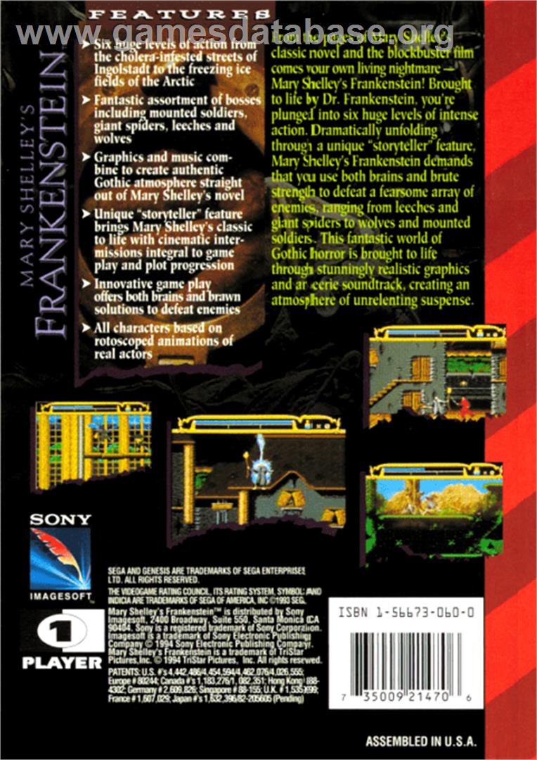 Mary Shelley's Frankenstein - Sega Genesis - Artwork - Box Back