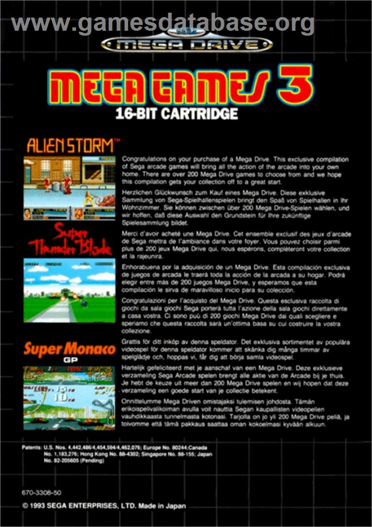 Mega Games 3 - Sega Genesis - Artwork - Box Back