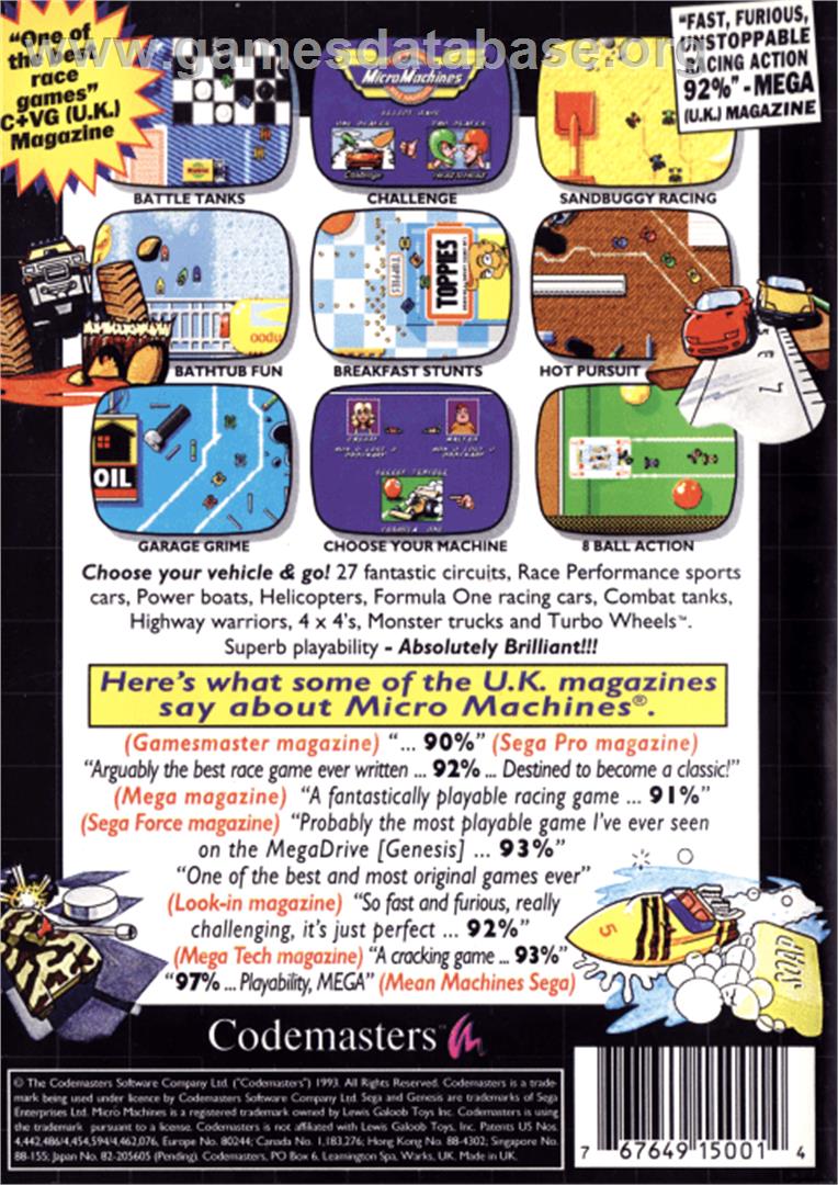 Micro Machines: Turbo Tournament 96 - Sega Genesis - Artwork - Box Back