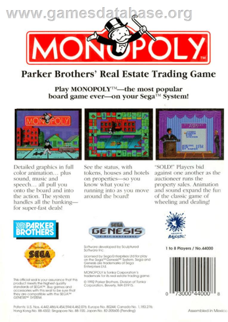 Monopoly - Sega Genesis - Artwork - Box Back