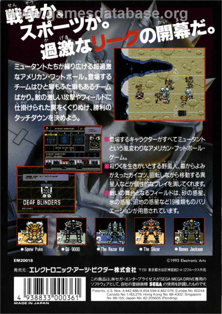 Mutant League Football - Sega Genesis - Artwork - Box Back