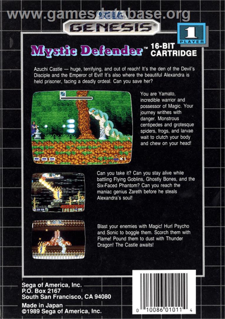 Mystic Defender - Sega Genesis - Artwork - Box Back