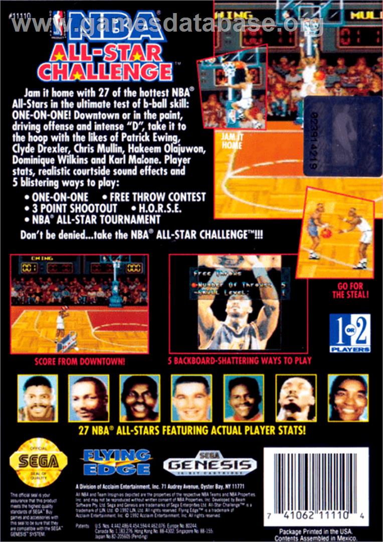 NBA All-Star Challenge - Sega Genesis - Artwork - Box Back