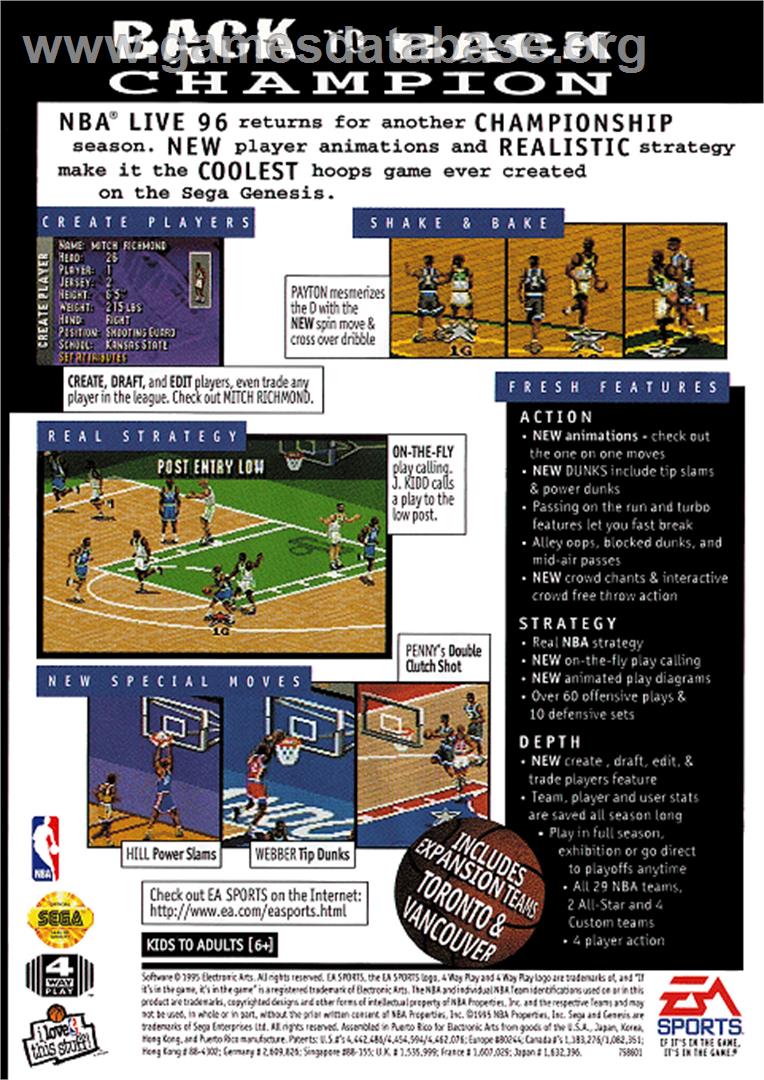 NBA Live '96 - Sega Genesis - Artwork - Box Back