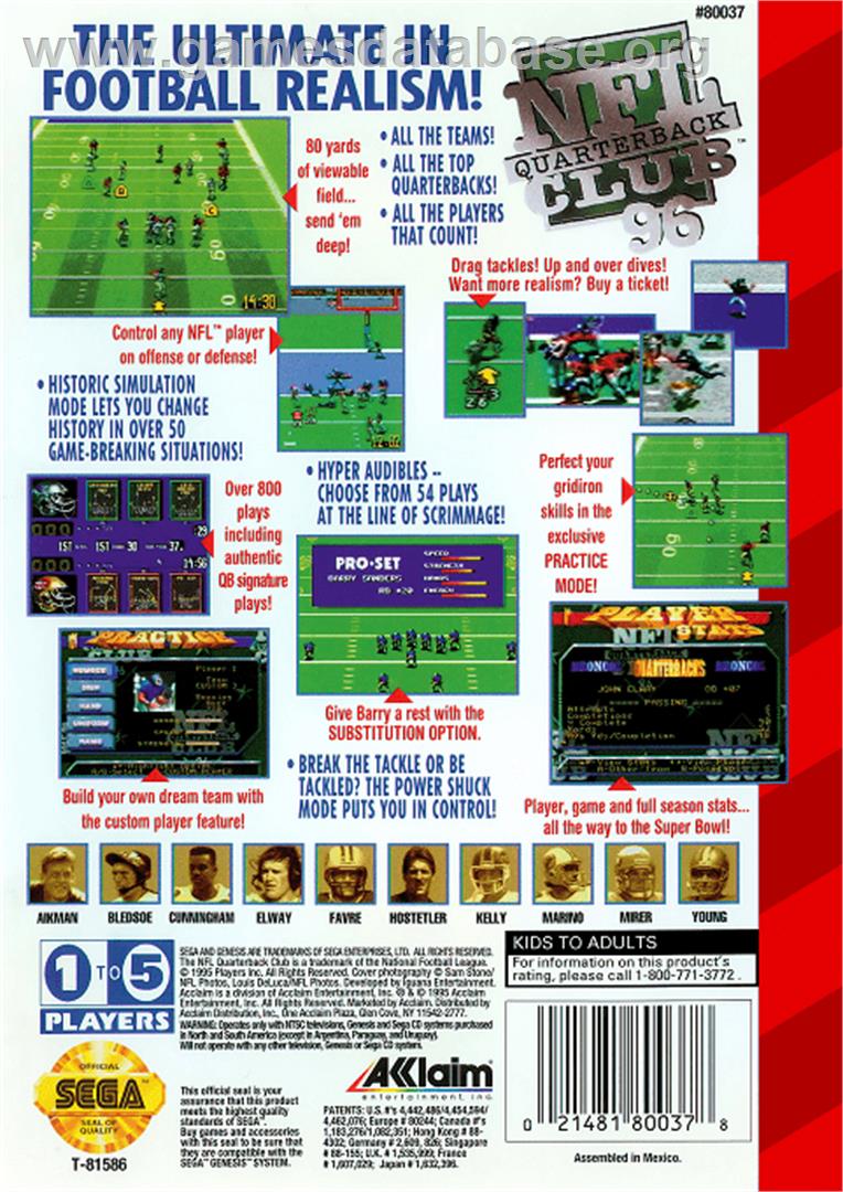 NFL Quarterback Club '96 - Sega Genesis - Artwork - Box Back