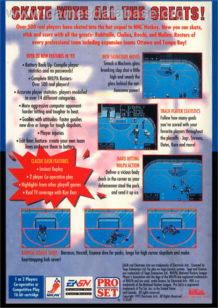 NHLPA Hockey '93 - Sega Genesis - Artwork - Box Back