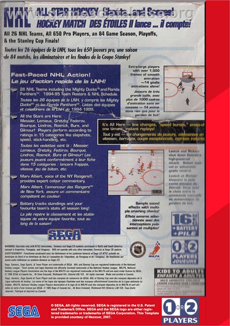 NHL All-Star Hockey '95 - Sega Genesis - Artwork - Box Back